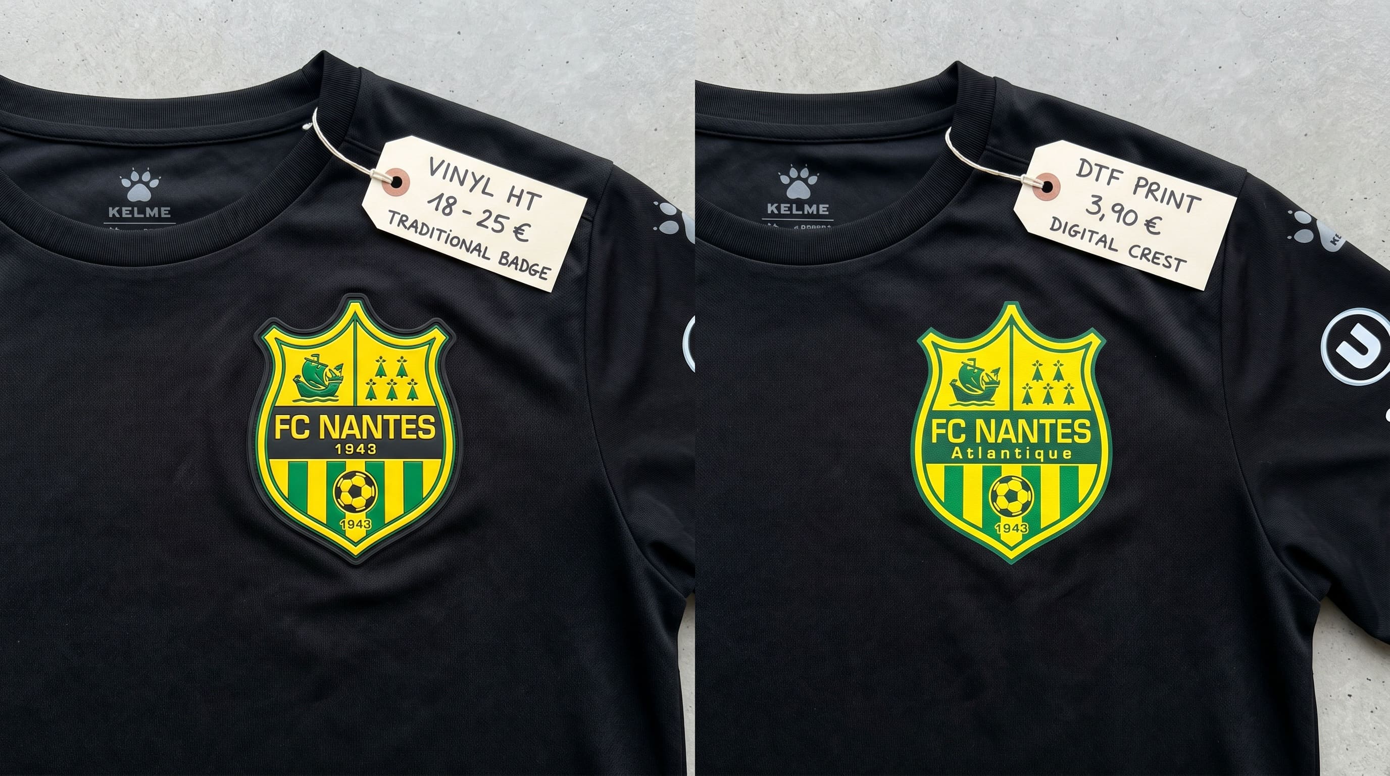 Créateur appliquant un transfert DTF sur un t-shirt blanc à l'aide d'une presse à chaleur professionnelle